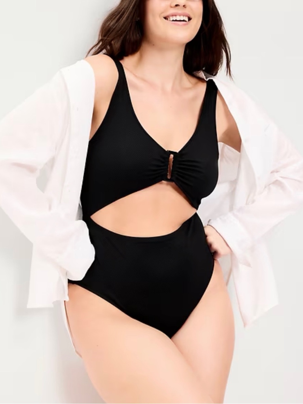 Old Navy Black Textured One-Piece Cut-Out Swimsuit XL Vaca Beach NWT Wide Straps